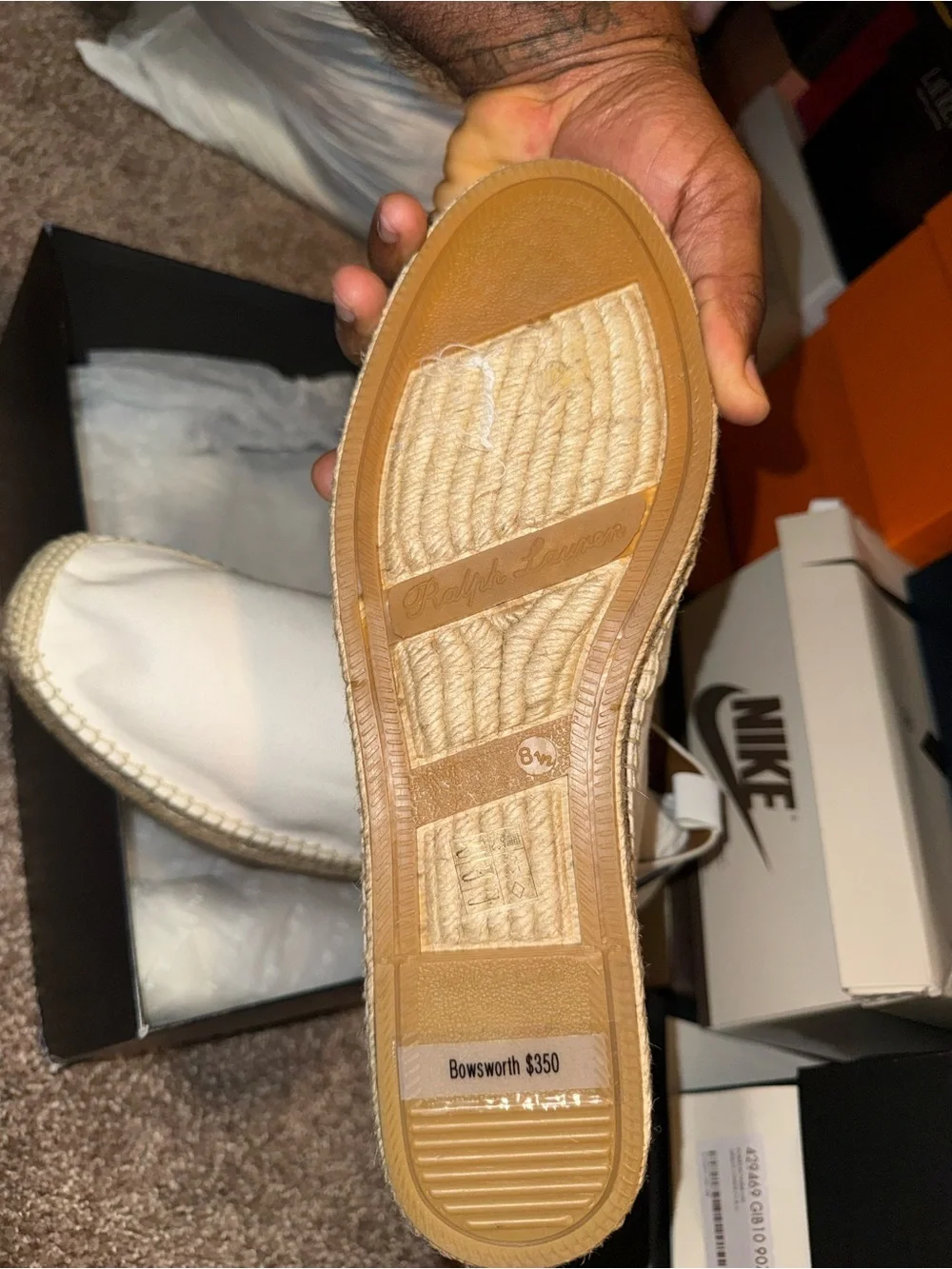 Ralph Lauren Purple label White Canvas Espadrille Slip-Ons with Woven Jute Sole